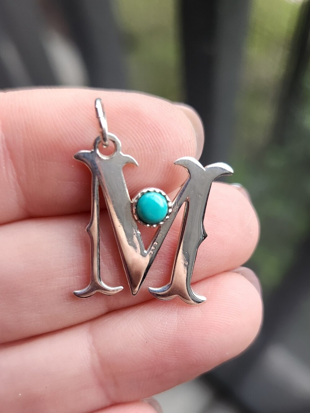 Handmade Sterling Silver 925 Turquoise M Initial Charm Pendant